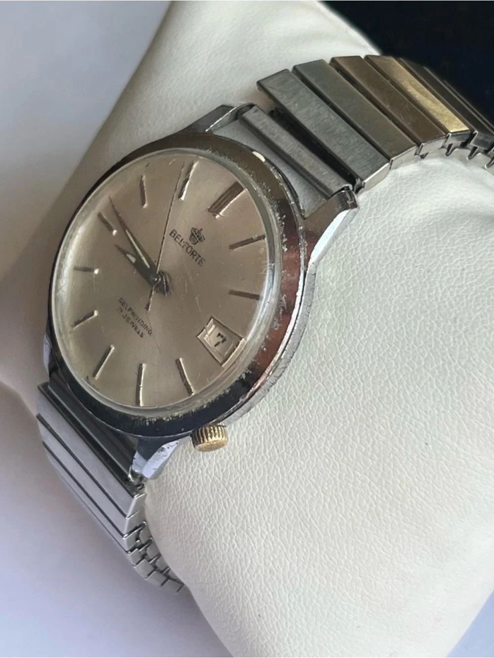 Vintage Belforte Men's Silver mechanical auto Watch - Classic White Dial
